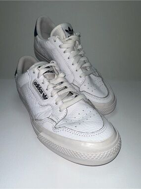 adidas White Leather Low-Top Sneakers with Navy Heel Tab